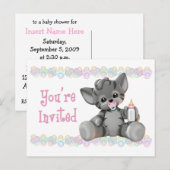 Gray Tiger Kitten Roze Baby shower Uitnodiging (Voorkant / Achterkant)