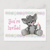 Gray Tiger Kitten Roze Baby shower Uitnodiging (Voorkant)
