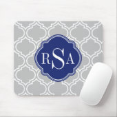 Gray Tile Lattice Pattern Blue Monogram Muismat (Met muis)