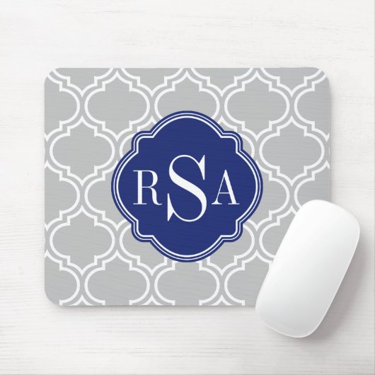 Gray Tile Lattice Pattern Blue Monogram Muismat (Met muis)