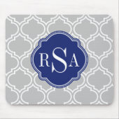 Gray Tile Lattice Pattern Blue Monogram Muismat (Voorkant)