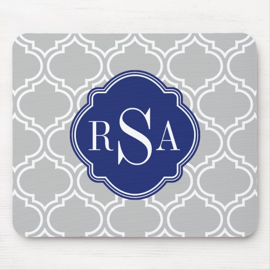 Gray Tile Lattice Pattern Blue Monogram Muismat (Voorkant)