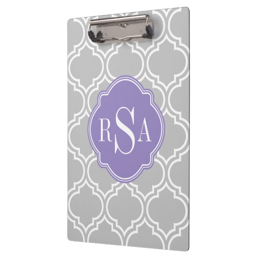 Gray Tile Lattice Pattern Lavener Monogram Klembord (Links)