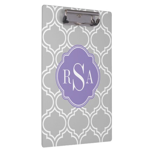 Gray Tile Lattice Pattern Lavener Monogram Klembord (Rechts)