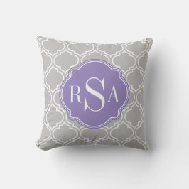 Gray Tile Lattice Pattern Lavener Monogram Kussen