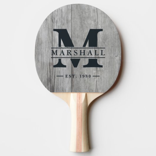 Gray Timber Monogram & Name Overlay Tafeltennisbatje (Achterkant)