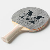 Gray Timber Monogram & Name Overlay Tafeltennisbatje (Voorkant Gekanteld)