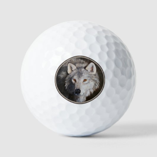 Gray Timber Wolf Face Golf Balls Golfballen (Voorkant)