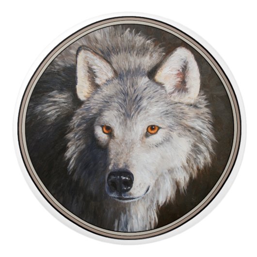 Gray Timber Wolf Face Keramische Knop (Voorkant)