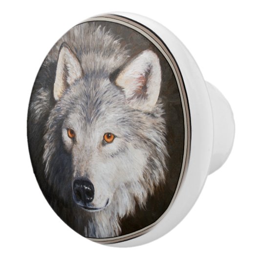 Gray Timber Wolf Face Keramische Knop (Rechts)