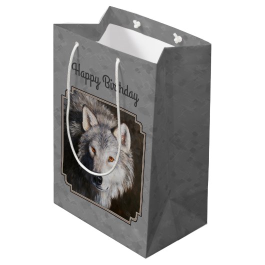 Gray Timber Wolf Face Medium Cadeauzakje (Achterkant Gekanteld)