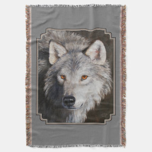 Gray Timber Wolf Face Portret Deken