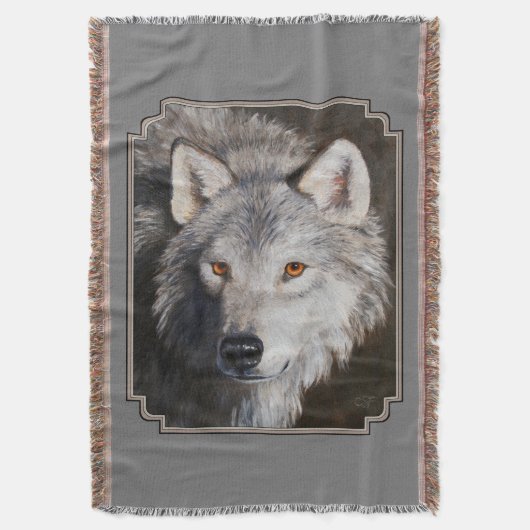 Gray Timber Wolf Face Portret Deken (Voorkant Verticaal)