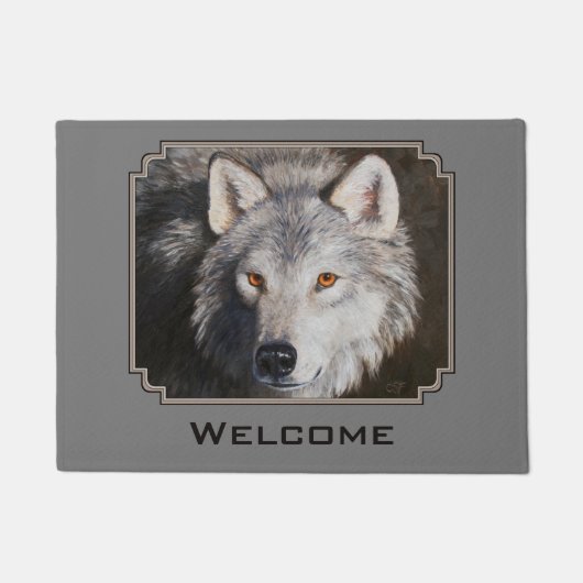 Gray Timber Wolf Face Portret Deurmat (Voorkant)