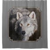 Gray Timber Wolf Face Portret Douchegordijn (Voorkant)