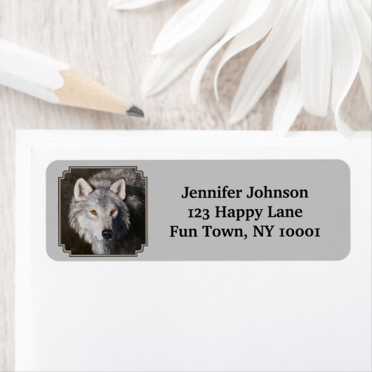 Gray Timber Wolf Face Portret Etiket (Insitu)