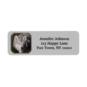 Gray Timber Wolf Face Portret Etiket