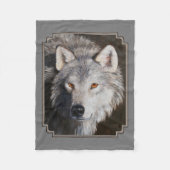 Gray Timber Wolf Face Portret Fleece Deken (Voorkant)