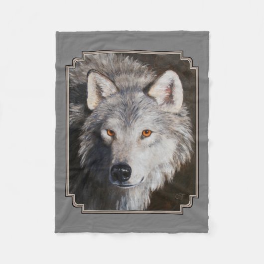 Gray Timber Wolf Face Portret Fleece Deken (Voorkant)
