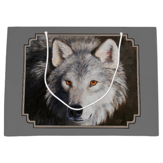 Gray Timber Wolf Face Portret Groot Cadeauzakje (Voorkant)