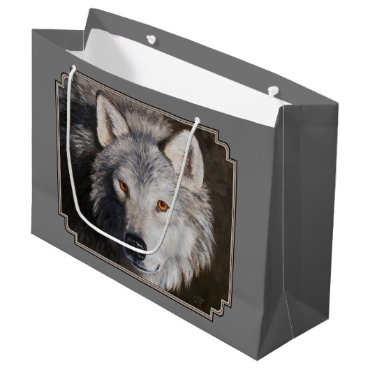 Gray Timber Wolf Face Portret Groot Cadeauzakje (Voorkant Gekanteld)