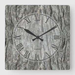 Gray Tones Rustic Wood Bark Vierkante Klok