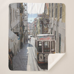 GRAY TRAM ON RAILWAY OVER HET GEBOUW SHERPA DEKEN