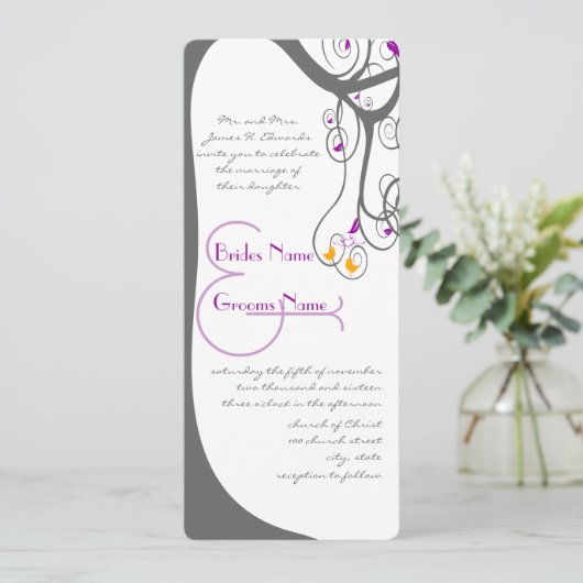 Gray Tree Plum verloor Tortelduifjes Weddenschap Kaart (Staand voorkant)