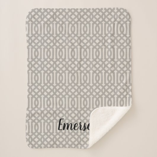 Gray Trellis Monogram | Moderne bosbouw Sherpa Deken (Voorkant)