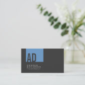 Gray Trendy Blue Stripe Monogram Visitekaartje (Staand voorkant)