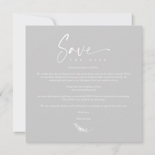 Gray Trendy Branches Wedding Save Date 3 Photos (Achterkant)