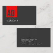 Gray Trendy Red Stripe Monogram Visitekaartje (Voorkant / Achterkant)