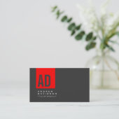 Gray Trendy Red Stripe Monogram Visitekaartje (Staand voorkant)