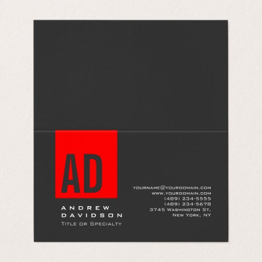 Gray Trendy Red Stripe Monogram Visitekaartje (Buitenkant ongevouwen)