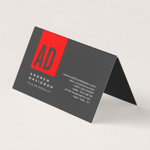 Gray Trendy Red Stripe Monogram Visitekaartje