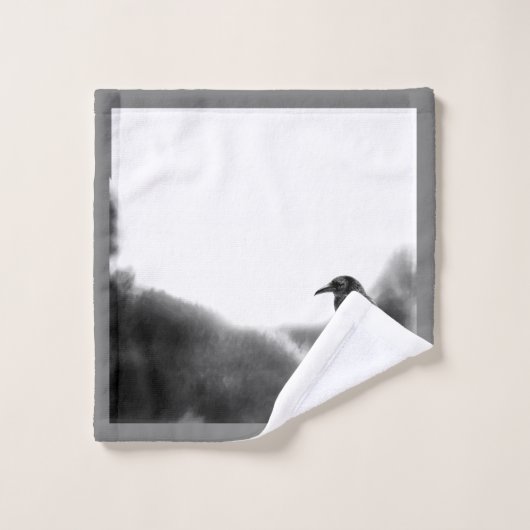 Gray Trim Black Birds - Raven Bad Handdoek (Wasdoekje)