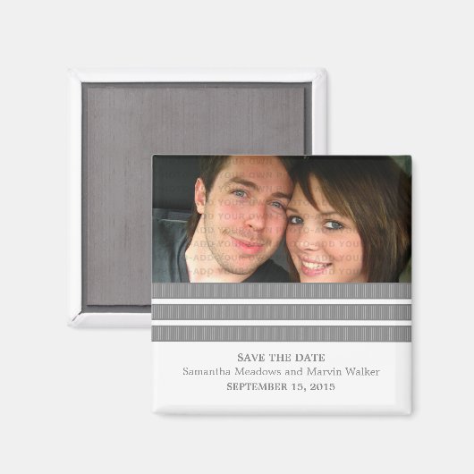 Gray Triple Stripe Photo Save the Date Magnet (Voorkant / Achterkant)