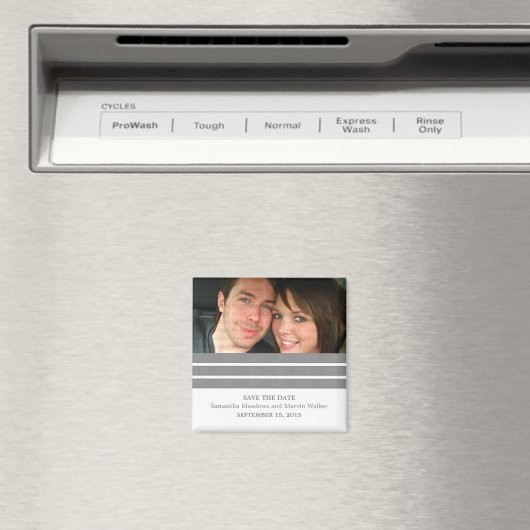 Gray Triple Stripe Photo Save the Date Magnet (Insitu (Vaatwasser))