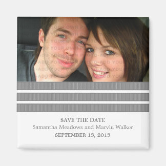Gray Triple Stripe Photo Save the Date Magnet
