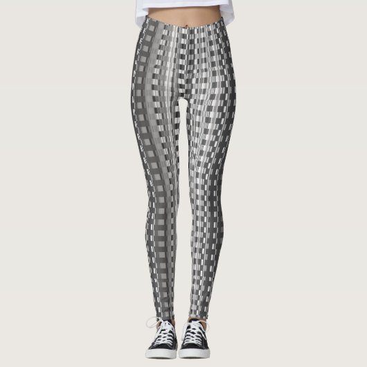 Gray Trippy Chekered Stripes Cool Psychedelic Art Leggings (Voorkant)