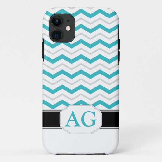 Gray & Turquoise Chevron Monogram iPhone 5 Hoesje (Achterkant)