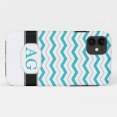 Gray & Turquoise Chevron Monogram iPhone 5 Hoesje (Achterkant (horizontaal))