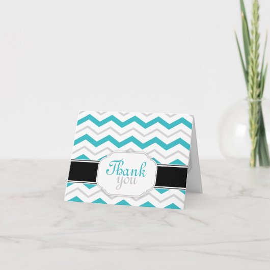 Gray & Turquoise Chevron Trendy Dank u wel kaarten (Voorkant)