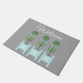 Gray Turquoise Topiary Birds Doormat Rug Deurmat (Schuin)
