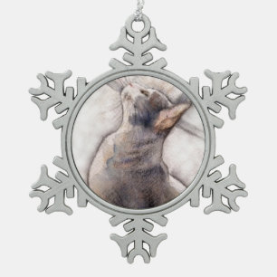 Gray Tuxedo Cat in sneeuwvlokvormig pinda Tin Sneeuwvlok Ornament