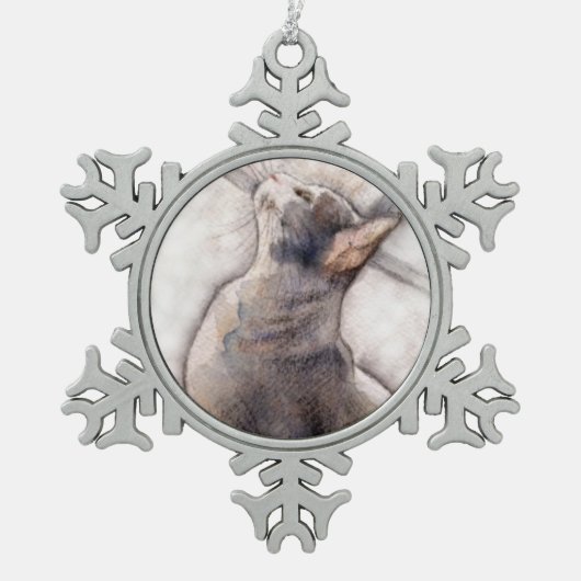 Gray Tuxedo Cat in sneeuwvlokvormig pinda Tin Sneeuwvlok Ornament (Voorkant)