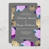 Gray Violet Floral Wedding Invitation Kaart (Voorkant / Achterkant)