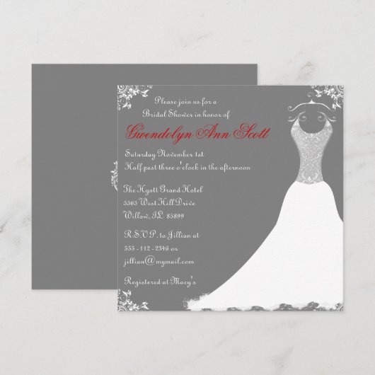 Gray Vrijgezellenfeest Wedding Gown Uitnodiging (Voorkant / Achterkant)