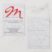 Gray Wall Brick Pattern Red Monogram Visitekaartje (Voorkant / Achterkant)