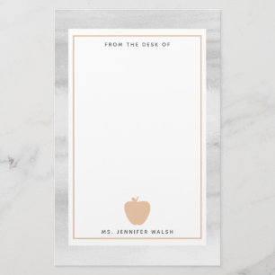 Gray Waterverf Peach Apple Teacher Personaliste Briefpapier